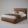 Lit coffre double 160 x 200 cm en similicuir PU marron avec tête de lit capitonnée, 220 x 175 x 120 cm