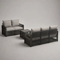 Salon de jardin extérieur 5 places 3 pièces en aluminium et corde polyester anthracite et gris, canapés 136 x 76 x 73 cm et 196 x 76 x 73 cm, table 80 x 60 x 40 cm