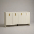 Buffet rectangulaire 4 portes en MDF à façades cannelées, blanc cassé, doré et noir, 160 × 40 × 80 cm