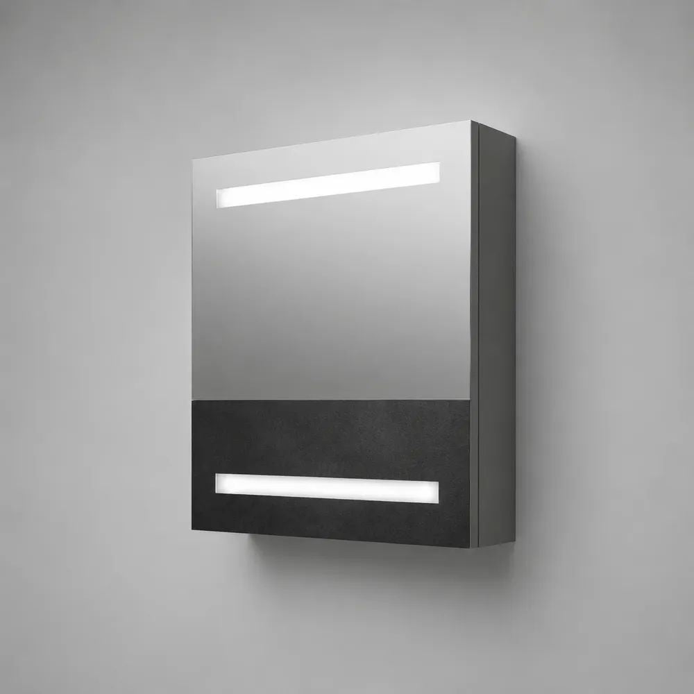 Armoire de toilette murale avec miroir et double éclairage LED, panneau de particules, gris anthracite et argenté, 60 × 15 × 70 cm