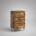 Commode haute rectangulaire en bois à 3 tiroirs, pieds en métal noir et doré, brun, 60 × 40 × 105 cm