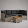 Salon de jardin extérieur 5 places en résine tressée avec canapé d’angle en U et table basse en bois, 240 × 180 × 75 cm, gris clair/anthracite/brun