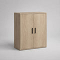 Buffet haut rectangulaire en bois à 2 portes, chêne clair et noir, 100 × 40 × 120 cm