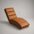 Chaise longue 1 place en similicuir cognac et métal argenté, 165 × 60 × 83 cm
