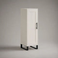 Buffet haut rectangulaire 1 porte en MDF et acier blanc et noir, 45 x 40 x 130 cm