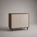 Buffet rectangulaire en bois à 2 portes, façades rainurées, noyer moyen et beige, 100 × 40 × 100 cm