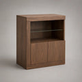 Buffet haut à 2 portes en MDF plaqué noyer et verre transparent, 90 × 40 × 110 cm