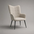 Fauteuil de salon beige en tissu avec dossier haut incurvé et pieds en acier noir, 73 × 78 × 98 cm