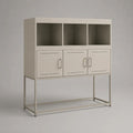 Buffet haut en acier beige à 3 portes et 3 niches, 120 × 40 × 140 cm