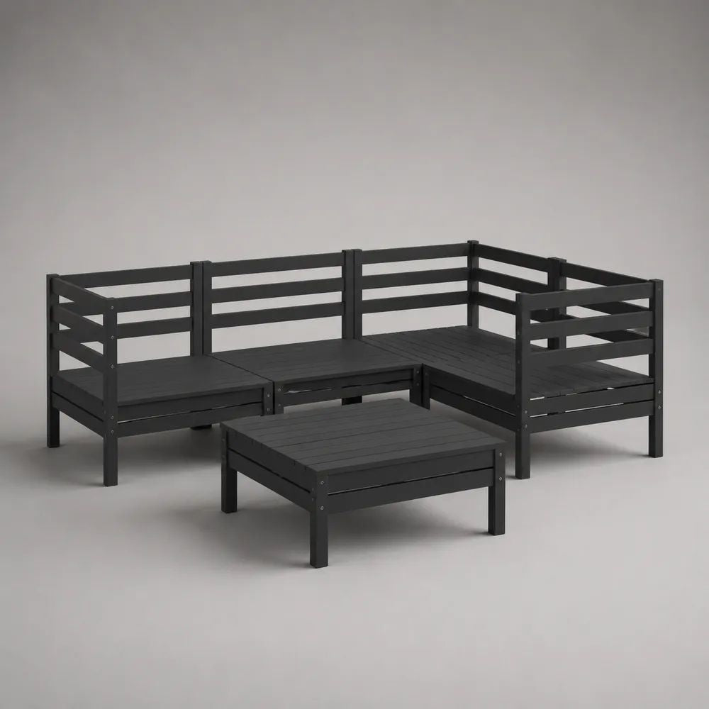 Salon de jardin extérieur 5 pièces en bois noir, canapé d’angle 4 places 190,5 × 127 × 62,5 cm et table basse 63,5 × 63,5 × 28,5 cm