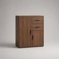 Buffet haut rectangulaire en bois, 2 portes et 2 tiroirs, marron noyer et noir, 100 x 40 x 120 cm