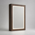 Armoire de toilette murale avec miroir LED, verre argenté et MDF plaqué noyer, brun, 50 × 15 × 80 cm