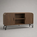 Buffet rectangulaire en MDF plaqué noyer et acier noir, 2 portes et 2 niches, 140 × 40 × 80 cm