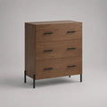 Buffet haut de rangement à 3 tiroirs en panneaux de particules effet noyer et acier noir, 90 × 40 × 110 cm