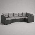 Canapé de jardin d’angle modulable 5 places en résine tressée gris anthracite avec coussins gris clair, 310 × 160 × 75 cm