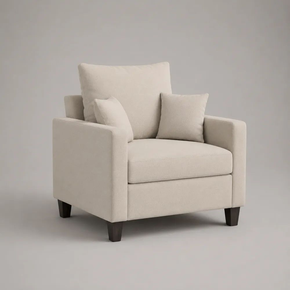 Fauteuil 1 place en tissu bouclé polyester ivoire avec accoudoirs droits, 95 × 90 × 100 cm