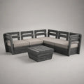 Salon de jardin d’angle 6 places en pin massif gris anthracite avec coussins beiges, 245 × 245 × 75 cm, table basse 70 × 70 × 40 cm
